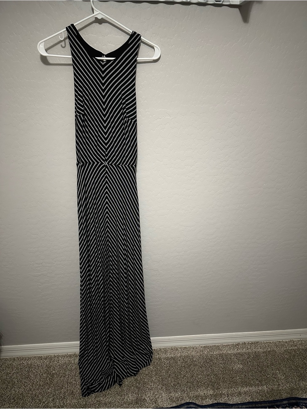 Sleeveless Black and White Striped Maxi Dress - Classic Tank Style